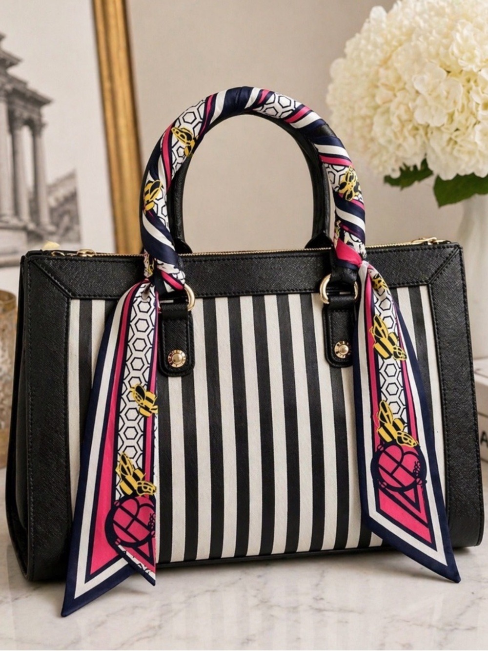 ELEGANT BEE SKINNY SCARF BLUE PINK HAIR RIBBON NECK WRIST TIE BAG HANDLE WRAP